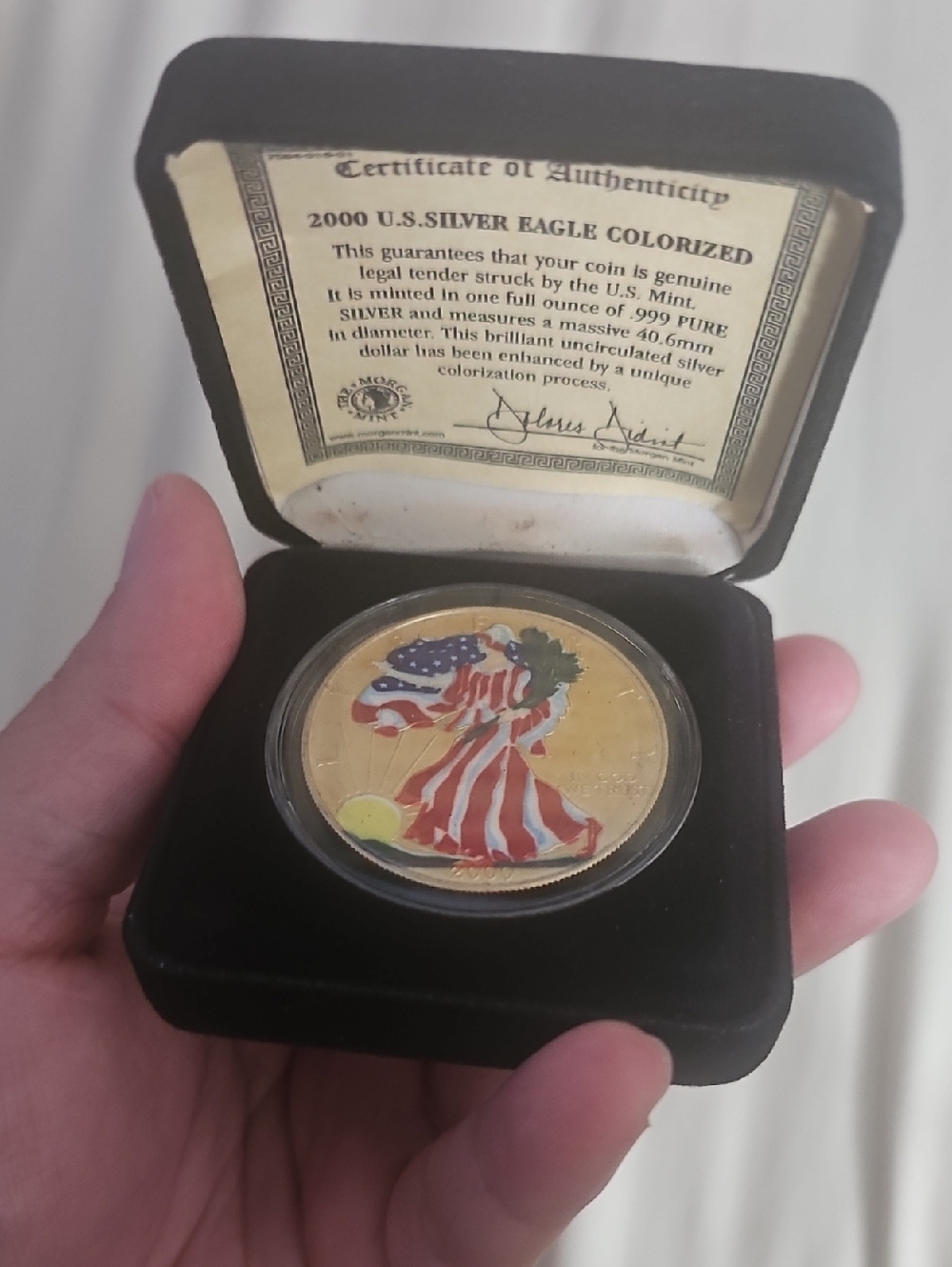 2000 U.S. Silver Eagle 24k Gold Plated Colorized Collectible Coin  Box and COA
